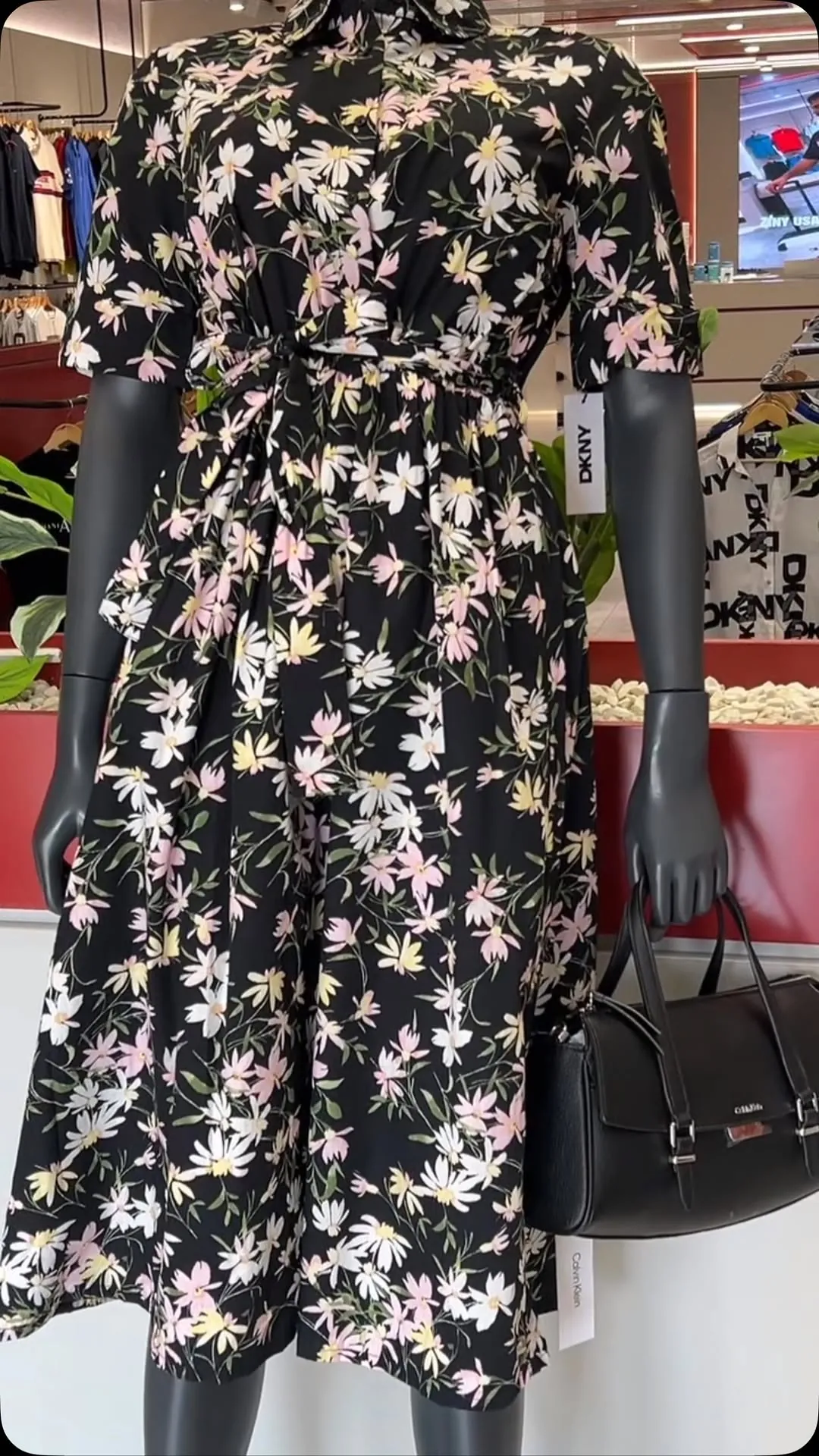 DKNY Floral Dress and Calvin Klein Handbag