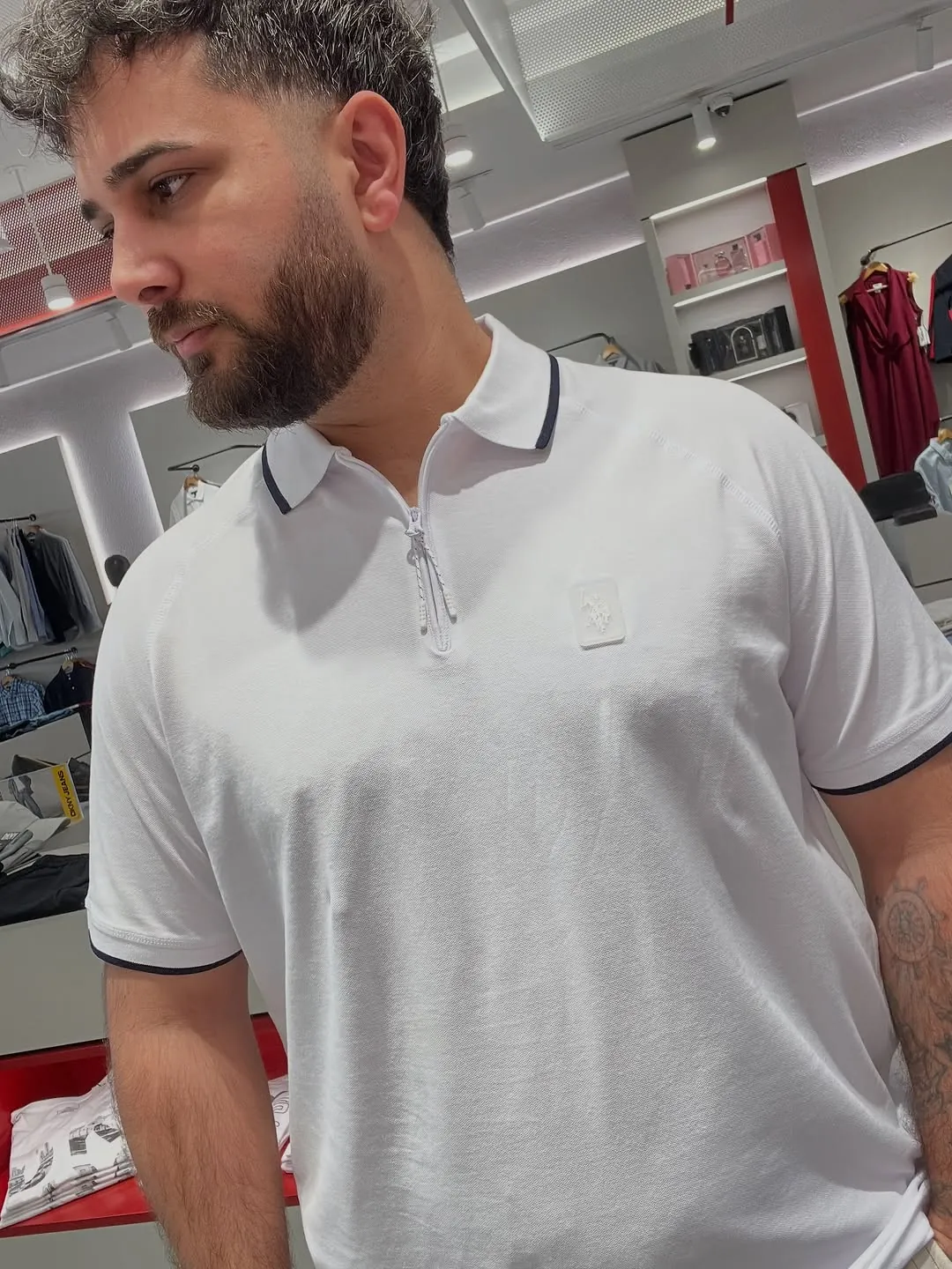 U.S. Polo Assn. White Quarter-Zip Polo Shirt