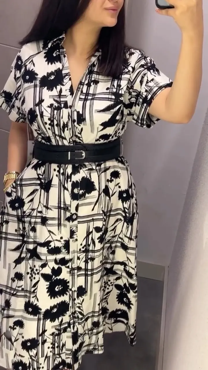 Black and White Floral Patterned Dress