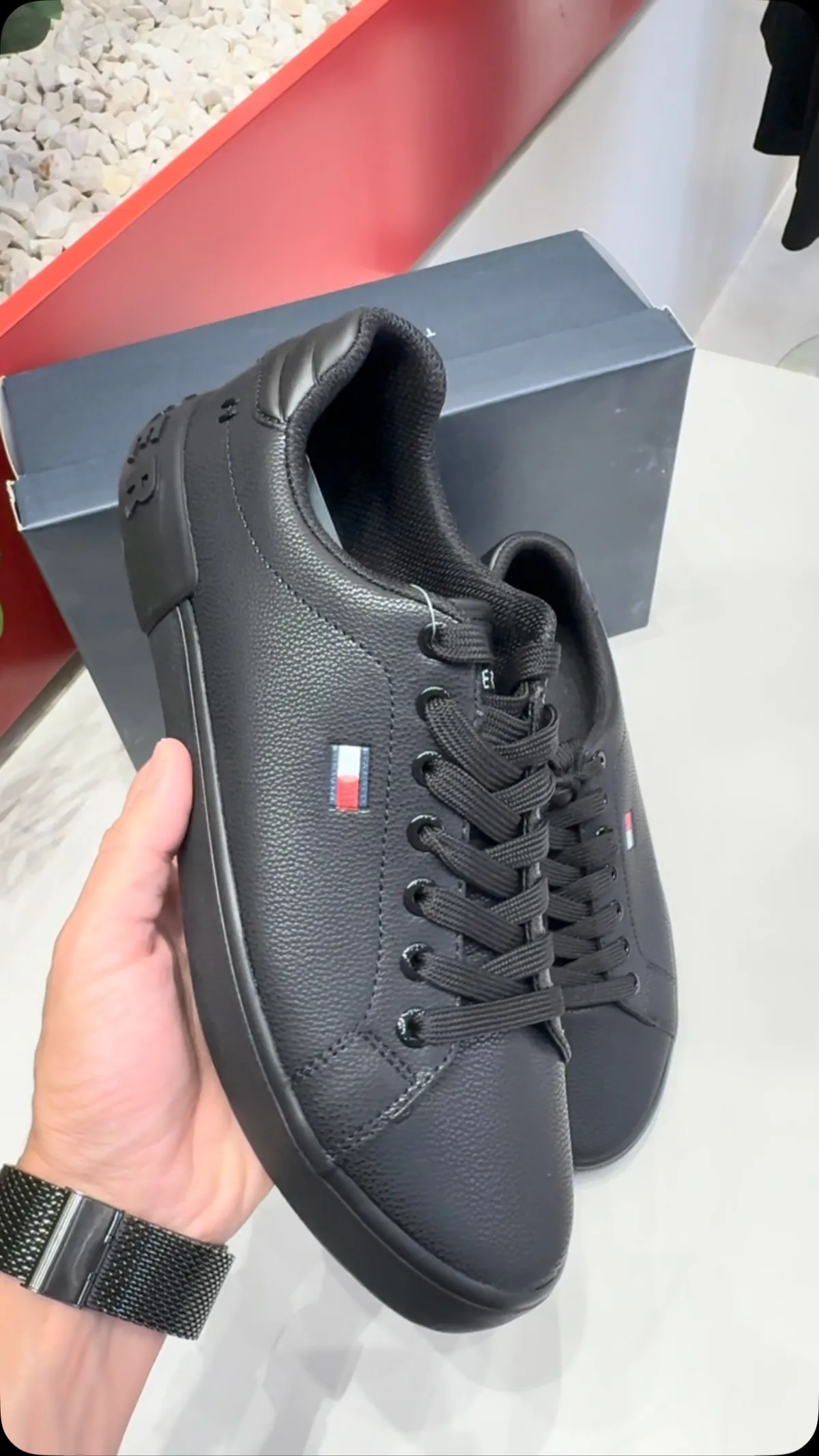 Tommy Hilfiger Black Leather Sneakers