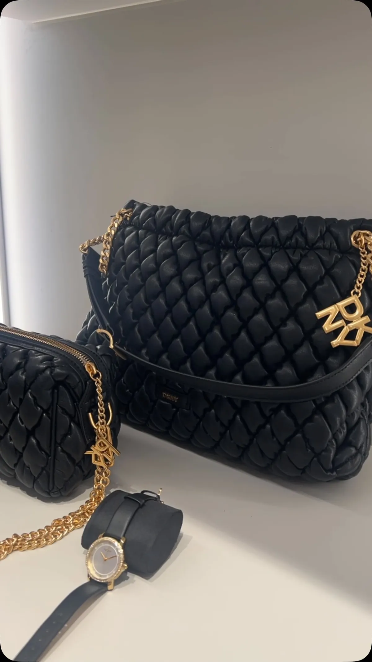 DKNY Quilted Bag and Watch Set